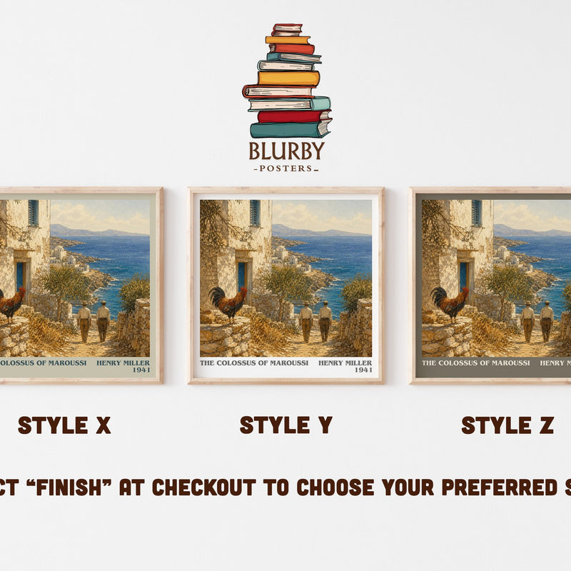 The Colossus of Maroussi literary print in frame leaning in hallway – non fiction wall art