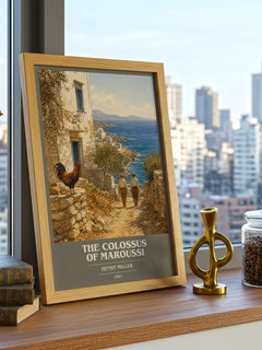 The Colossus of Maroussi book cover print framed by window – literary home decor