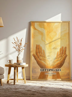 Letting go watercolour print in frame leaning in hallway – non fiction wall art