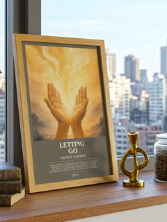 Letting go bookish print framed by window – literary home decor