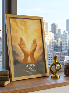 Letting go book cover print framed by window – literary home decor