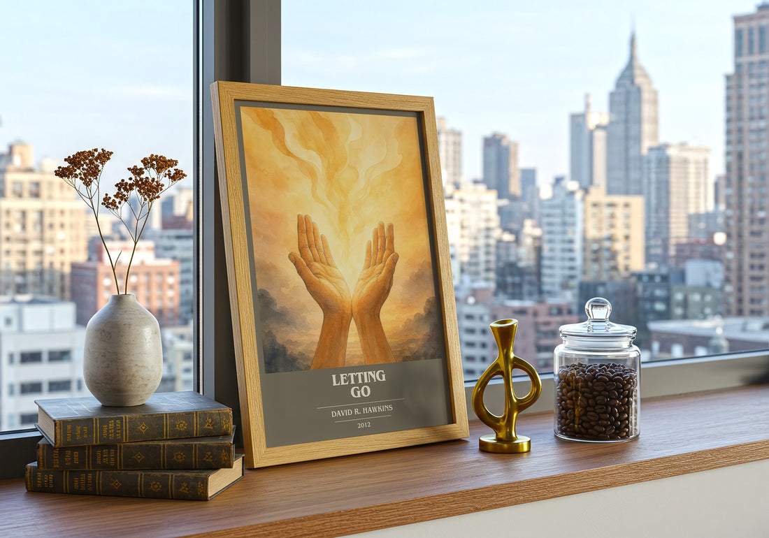 Letting go book cover print framed by window – literary home decor