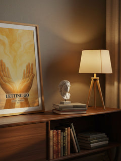 Letting go watercolour print on bookshelf – David R. Hawkins fan gift