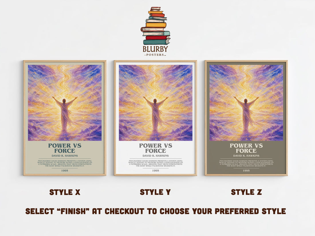 Power vs Force bookish print in frame leaning in hallway – non fiction wall art (mockup)