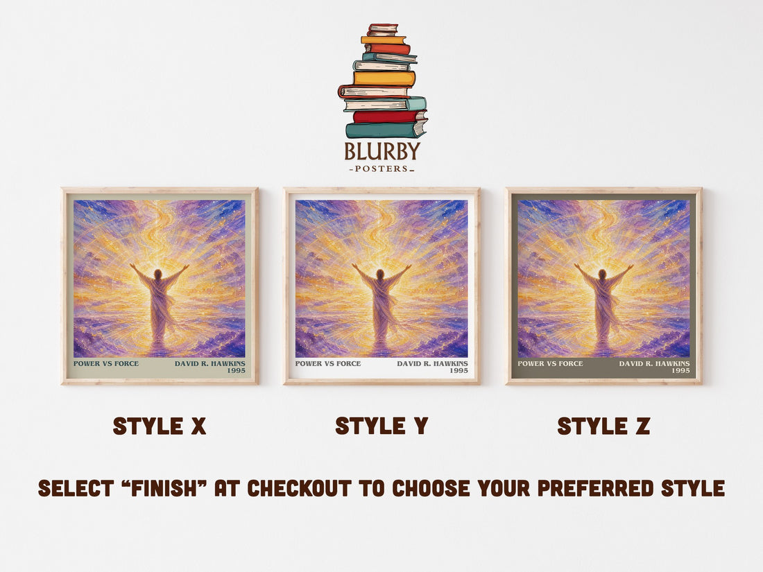 Power vs Force literary print in frame leaning in hallway – non fiction wall art (mockup)
