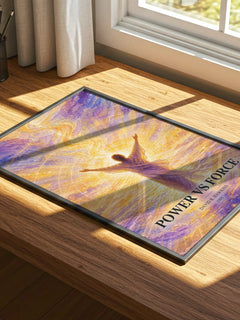Power vs Force watercolour book poster framed on wall – non fiction wall art