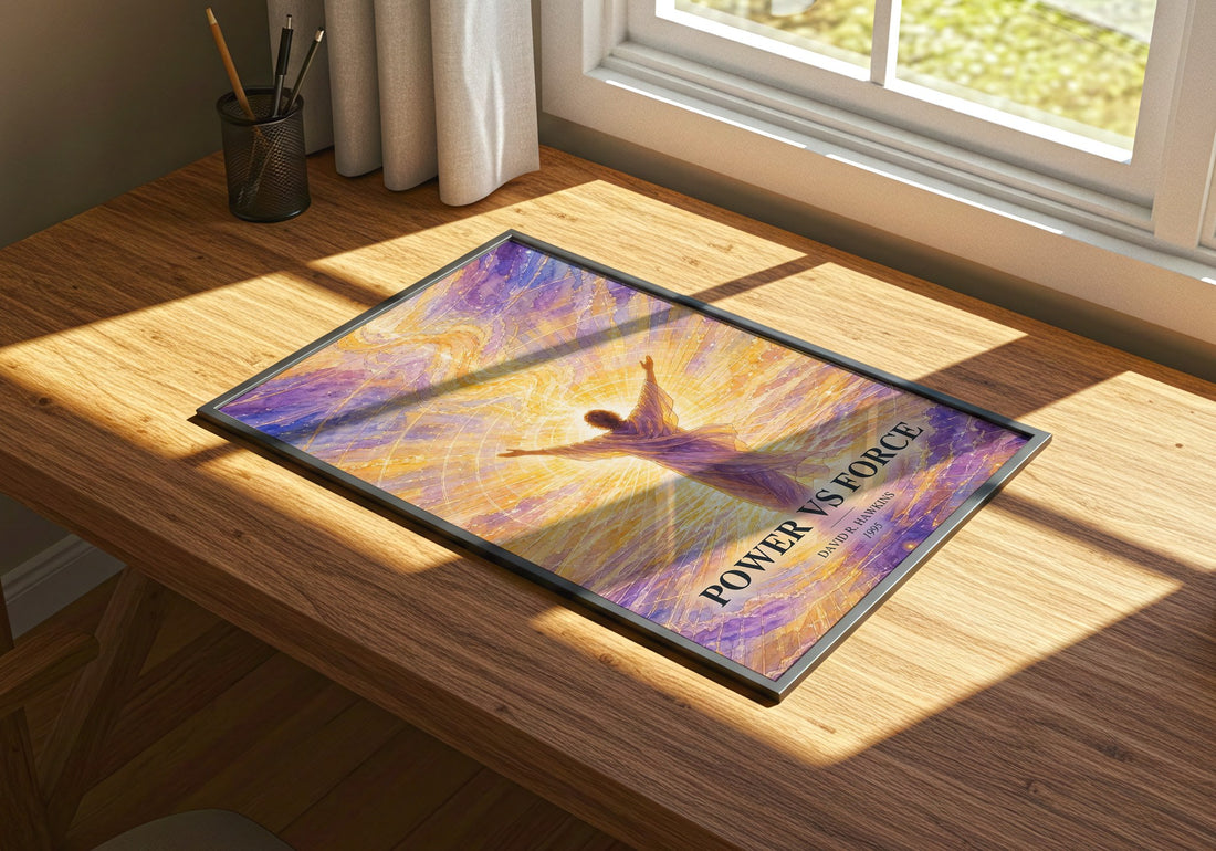 Power vs Force watercolour book poster framed on wall – non fiction wall art