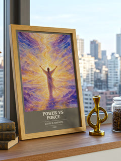Power vs Force book cover print framed by window – literary home decor