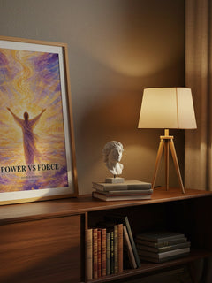 Power vs Force watercolour print on bookshelf – David R. Hawkins fan gift