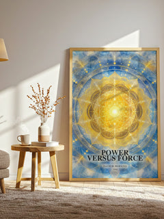 Power versus force watercolour print in frame leaning in hallway – non fiction wall art