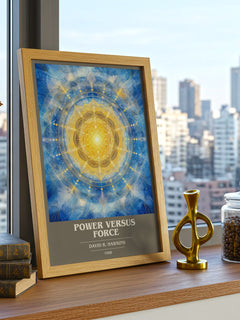 Power versus force book cover print framed by window – literary home decor