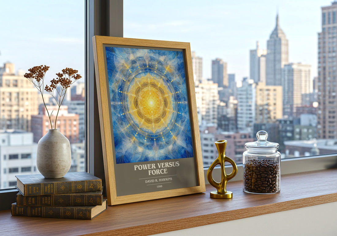 Power versus force book cover print framed by window – literary home decor