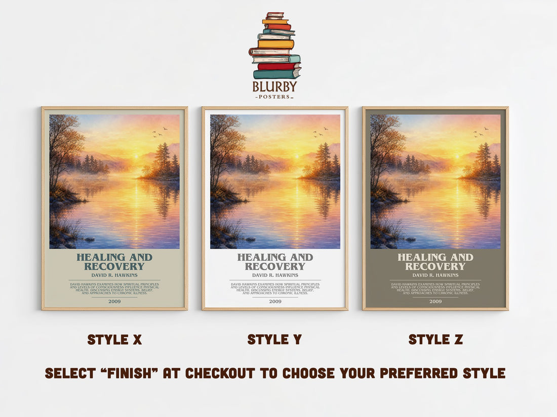 Healing and recovery bookish print in frame leaning in hallway – philosophy wall art (mockup)