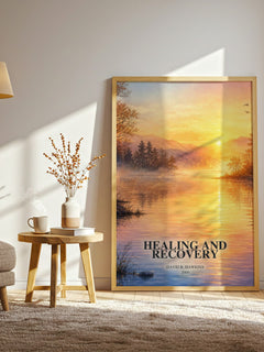 Healing and recovery watercolour print in frame leaning in hallway – philosophy wall art