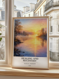 Healing and recovery book cover poster colour and style options – David R. Hawkins book art