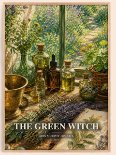 The Green Witch watercolour book poster by Arin Murphy-Hiscock – framed literary art print