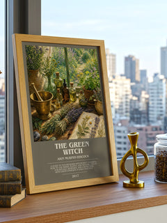 The Green Witch bookish print framed by window – literary home decor