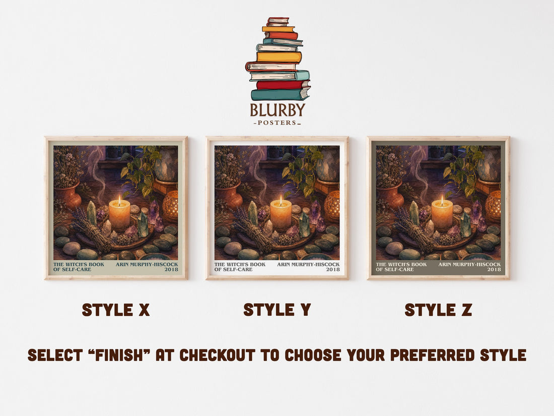 The Witch's Book of Self-Care literary print in frame leaning in hallway – non fiction wall art (mockup)