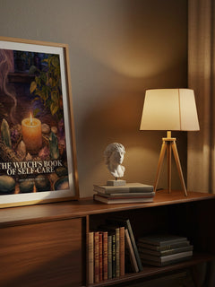 The Witch's Book of Self-Care watercolour print on bookshelf – Arin Murphy-Hiscock fan gift