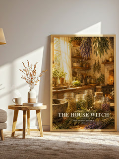 The House Witch watercolour print in frame leaning in hallway – non fiction wall art