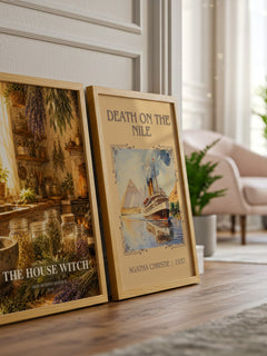 The House Witch watercolour print framed by window – literary home decor