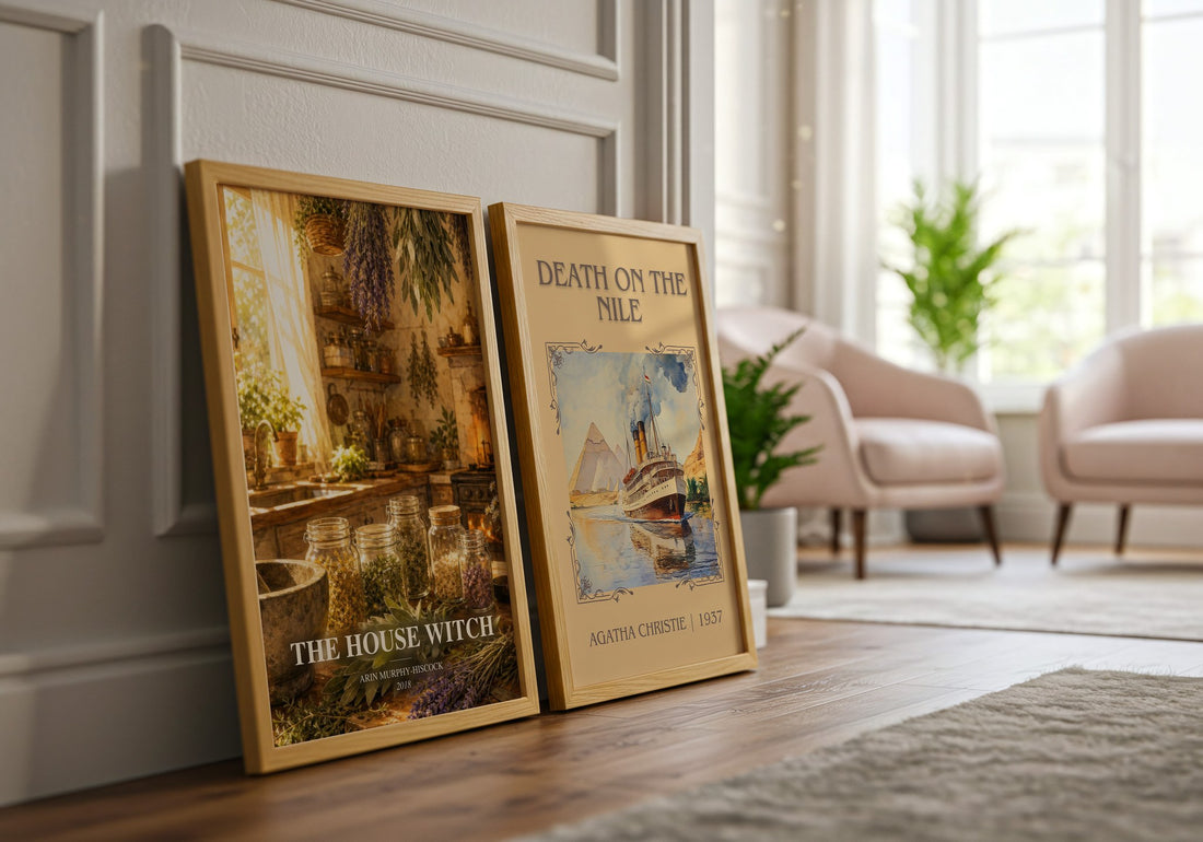 The House Witch watercolour print framed by window – literary home decor