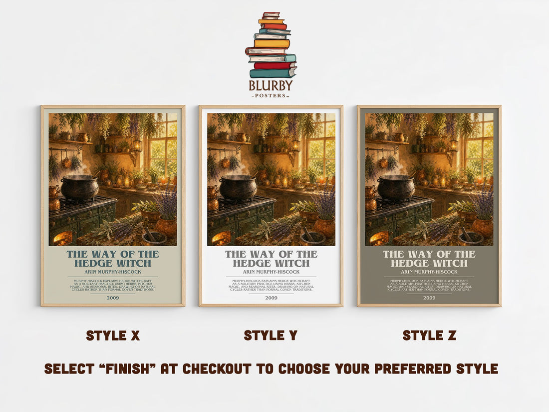 The Way of the Hedge Witch bookish print in frame leaning in hallway – non fiction wall art (mockup)