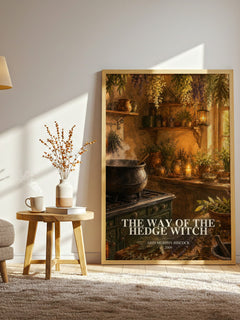 The Way of the Hedge Witch watercolour print in frame leaning in hallway – non fiction wall art