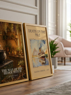 The Way of the Hedge Witch watercolour print framed by window – literary home decor