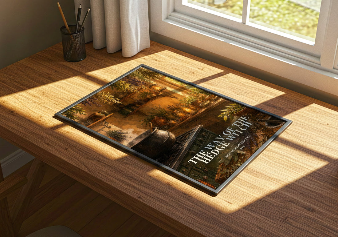 The Way of the Hedge Witch watercolour book poster framed on wall – non fiction wall art