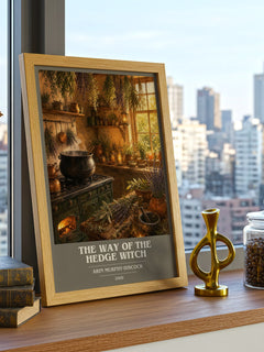The Way of the Hedge Witch Book Cover Poster by Arin Murphy-Hiscock – framed print on a city-view windowsill