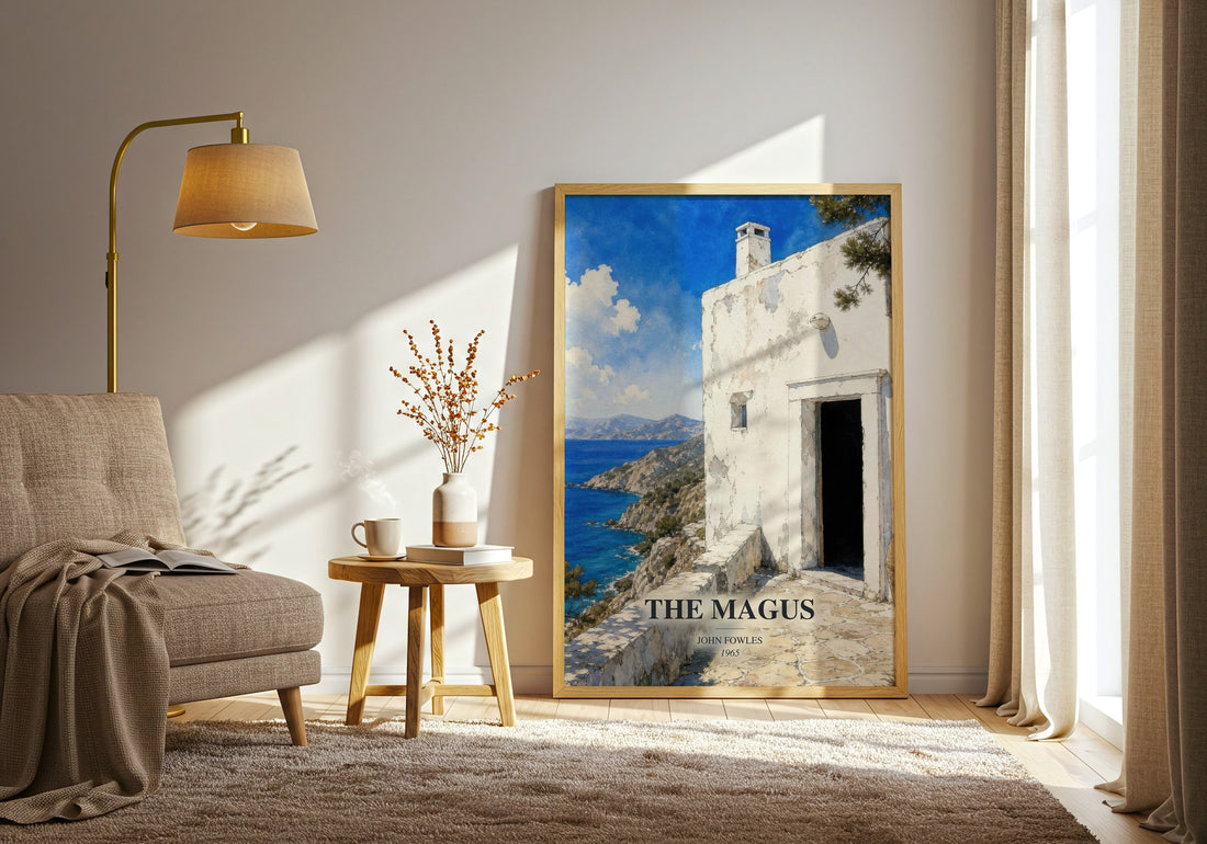 The Magus watercolour print in frame leaning in hallway – literary fiction wall art