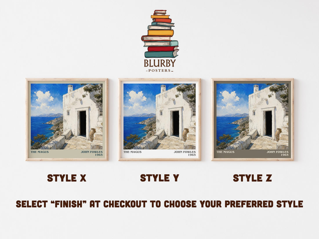 The Magus literary print in frame leaning in hallway – literary fiction wall art (mockup)