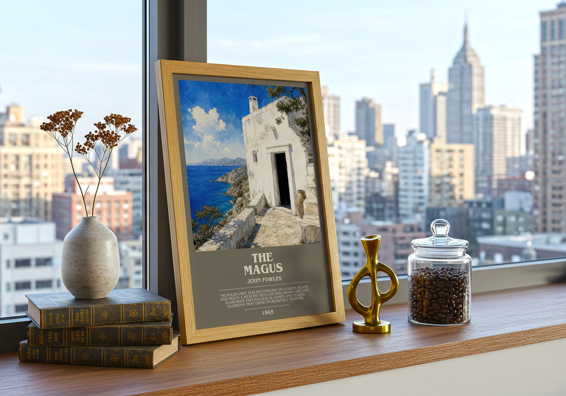 The Magus bookish print framed by window – literary home decor
