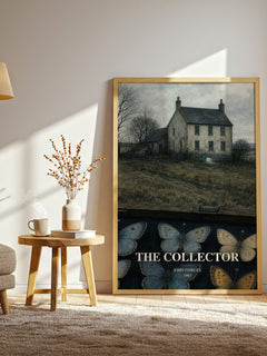 The Collector watercolour print in frame leaning in hallway – thriller wall art