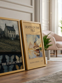 The Collector watercolour print framed by window – literary home decor