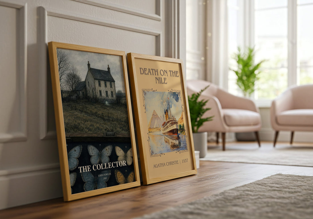 The Collector watercolour print framed by window – literary home decor