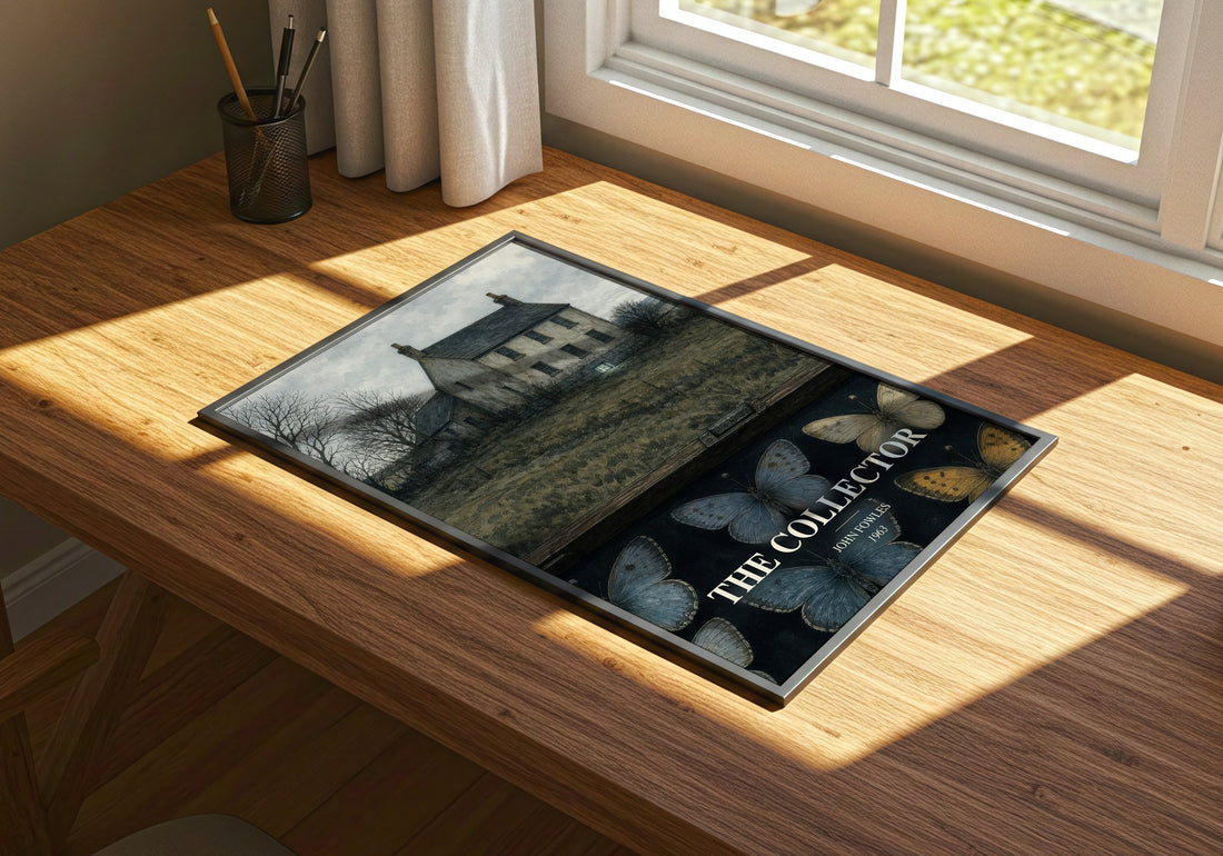 The Collector watercolour book poster framed on wall – thriller wall art