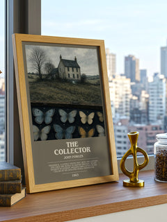 The Collector bookish print framed by window – literary home decor