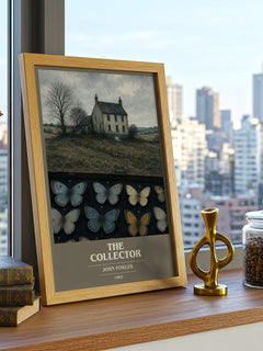The Collector book cover print framed by window – literary home decor