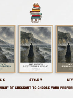 The French Lieutenant's Woman book cover print in frame leaning in hallway – literary fiction wall art