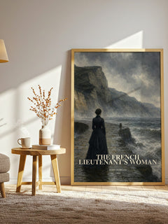 The French Lieutenant's Woman watercolour print in frame leaning in hallway – literary fiction wall art