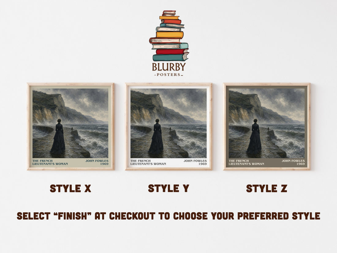 The French Lieutenant's Woman literary print in frame leaning in hallway – literary fiction wall art (mockup)