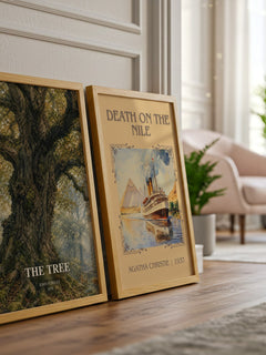 The tree watercolour print framed by window – literary home decor