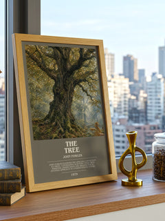 The tree bookish print framed by window – literary home decor