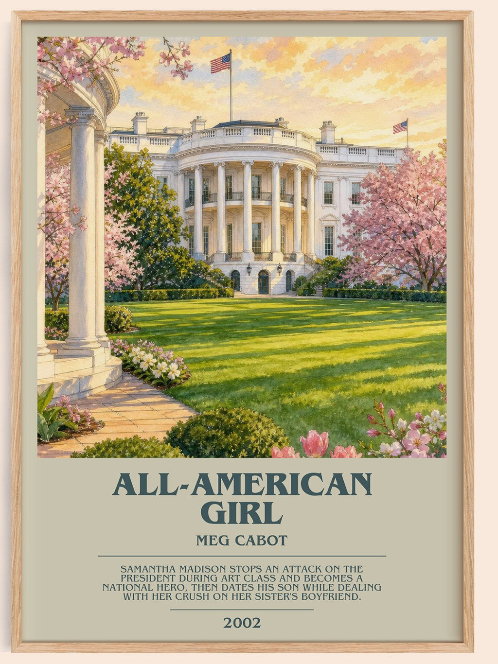 All-American Girl bookish book poster by Meg Cabot – framed literary art print