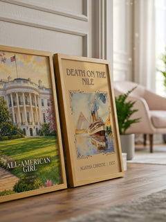All-American Girl watercolour print framed by window – literary home decor