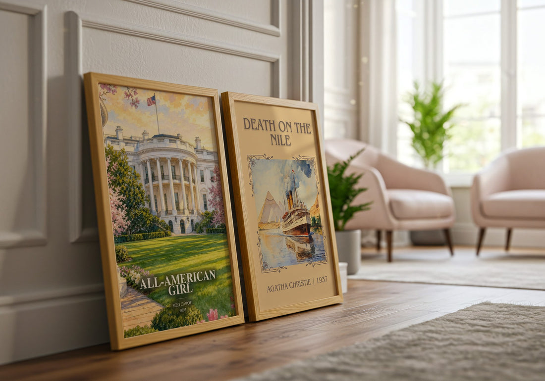 All-American Girl watercolour print framed by window – literary home decor