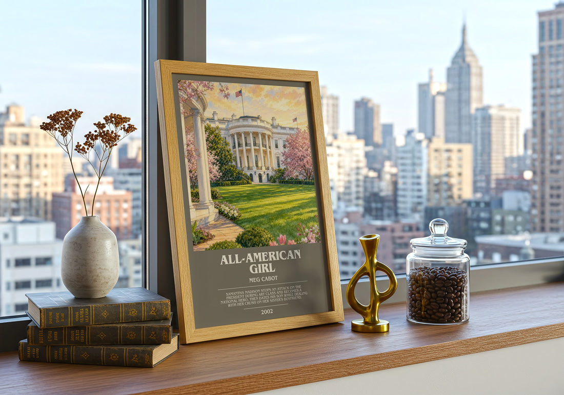 All-American Girl bookish print framed by window – literary home decor