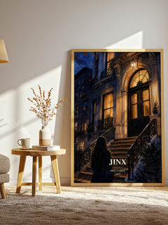 Jinx watercolour print in frame leaning in hallway – young adult wall art